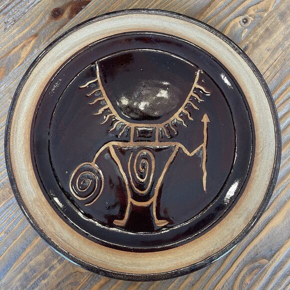 Tribal Man Warrior 10” Plate By Moki Studio Art Pottery Moab Utah Ready 2 Hang - Picture 3 of 7